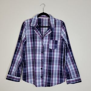 Victoria Secret Purple Pink Plaid Pajama Top Shirt Size Medium